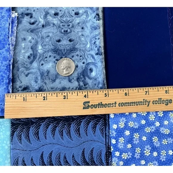 Quilt Craft Fabric Cotton 8 Fat Quarters Blue Turquoise Flowers Abstract Fabrics - Picture 3 of 5